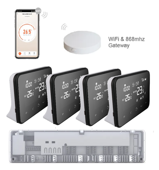 Комплект бездротової WiFI автоматики водяної підлоги 4 зони 4HEAT | HR-03 RF + EGW-01 + WT-20 Sender (4 шт.)