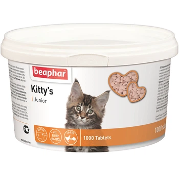 Витамины для котят Beaphar Kitty's Junior + Biotine с биотином, кормовая добавка для кожи, шерсти, роста и развития, 1000 таблеток (BAR12596)