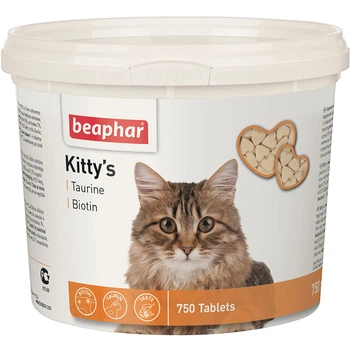 Витамины для кошек и котят Beaphar Kitty's + Taurine + Biotine с таурином и биотином, витаминизированное лакомство для сердца, зрения, кожи и шерсти, 750 таблеток (BAR12597)