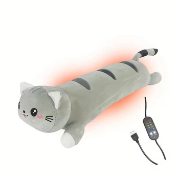 Подушка-грілка USB у вигляді сірого кота з підігрівом, таймером і пультом керування 50 см