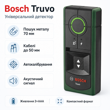 Детектор сканер тестер прихованої проводки Bosch Truvo 3xAAA до 70 мм (0.603.681.205)