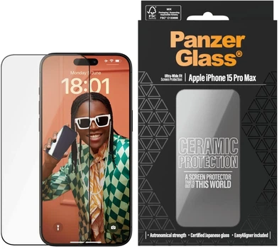 Захисне скло PanzerGlass Ceramic Protection Ultra-Wide Fit для Apple iPhone 15 Pro Max Black (5711724028403)