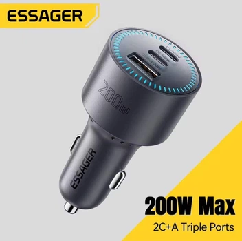Автомобильное зарядное устройство Essager 200 Вт USB + 2TypeC PD3.0 CQ4+ технология быстрой зарядки
