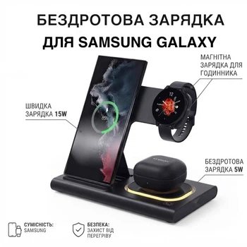 Безпровідна зарядка 4 в 1 для Samsung S-series Galaxy Watch Buds Бездротовий зарядний пристрій