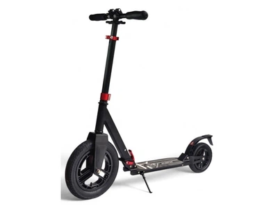 Детский двухколесный самокат Scooter Hammer Big Wheel с надувными колесами от 5 лет складной ABEC-9 с задним амортизатором и ножным тормозом нагрузки до 120 кг черный
