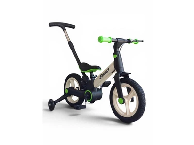 Детский складной велосипед-биговел Sport Color 3 в 1 12 дюймов с легкой трансформацией родительской ручкой педалями и подножкой от 2 лет до 40 кг ручной тормоз бело-зеленый