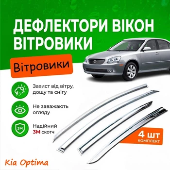 Дефлектори бічних вікон Kia Optima 2 Кіа Оптіма II 2005-2010 Хром