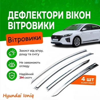 Дефлекторы боковых окон Hyundai Ioniq Хюндай Ионик 2016-2021 Хром