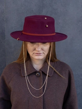 Шляпа шерстяная канотье с цепью D.Hats цвет бордо