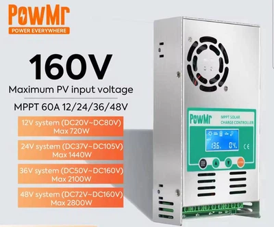 Солнечный контроллер заряда PowMr MPPT 60A 12V 24V 36V 48V 160V — контроллер заряда аккумулятора