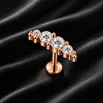 Серьга для хряща уха с камнями Asteel розовое золото 6 мм
