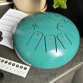 Глюкофон на 11 нот 20,32 см с сумкой и аксессуарами. Tongue Drum малахитовый музыкальный инструмент, язычковый барабан