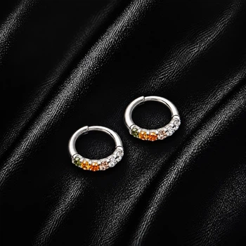 Сережки кільця доріжкою з різнокольорових фіанітів Asteel Сріблясті 2шт 6 мм