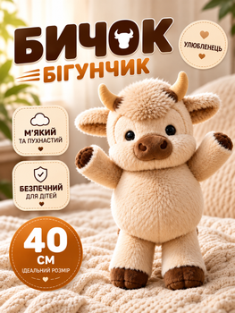 М'яка плюшева іграшка Теля, що бігає, 40 см, інтерактивна іграшка з рухомими ніжками, бежева