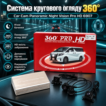 Автомобильная камера ночного видения Car Cam 360 градусов Panoramic Night Vision Pro HD 6907 Система кругового обзора для авто