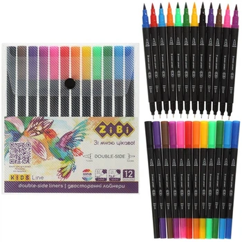 Набор линеров двухсторонних 12 цветов 0,4 мм линер кисточка Zibi Kids Line ZB.2851, 804637