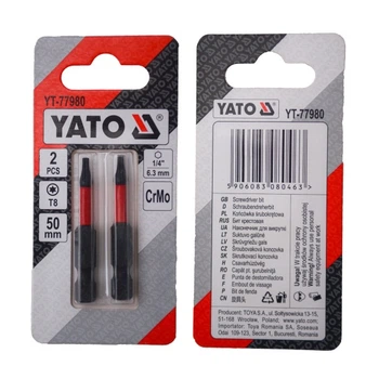 Насадка отверточная TORX T8 х 50 мм. HEX 1/4", хром-молибден, 2 шт. YATO (YT-77980)