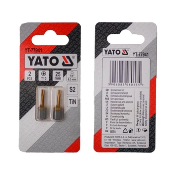 Насадка викруткова TORX T10 х 25 мм. HEX 1/4", покрита титаном, 2 шт. YATO (YT-77941)