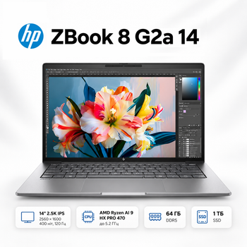 Ноутбук HP ZBook 8 G2a 14" 2.5K IPS AMD Ryzen 64 ГБ мобільна робоча станція Сріблястий (DZ4D6ET)