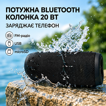 Портативная колонка Charge 3 Bluetooth с FM-радио, microSD и TWS (подключение 2-х колонок), Черная