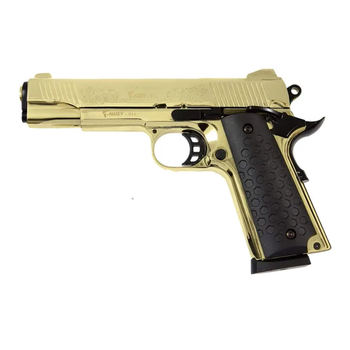Стартовый пистолет Kuzey 911 gold, черные ручки, с доп. магазином (Colt 1911)