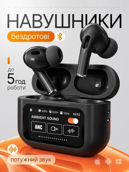 Беспроводные вакуумные блютуз наушники Lexego Air 9 Pro 2 для IOS и Android с сенсорным экраном и шумопоглощением ANC Bluetooth Black A9Pro5-B