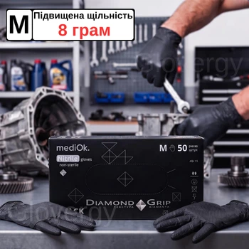 ПЛОТНЫЕ перчатки нитриловые MediOK Diamond Grip размер М черного цвета, 50 шт