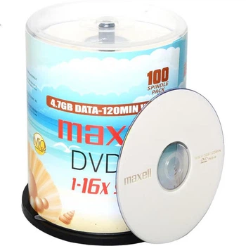 DVD-R диски Maxell, записываемые диски, чистые диски, оптические диски, серия M2, скорость 16x, 4,7 ГБ, жемчужно-белый цвет, в бутылке, 100 штук