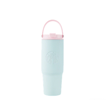 Термокружка Starbucks Spring Clear Sky Series синего и розового цвета с двойной крышкой и ручкой из нержавеющей стали, 800 мл, для автомобиля, подарок на праздник.