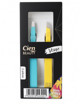 Набор пинцетов Cien Beauty, 2 шт — прямой и скошенный, металлические пинцеты для бровей.