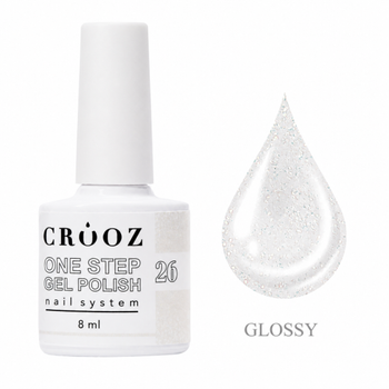 Гель-лак однофазний Crooz One Step Shimmer 026 молочно-білий зі срібним шимером 8 мл