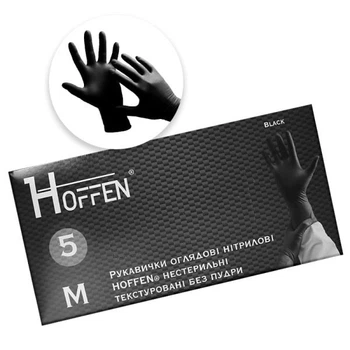 Рукавички нітрилові Hoffen Black (M) щільність 5.0 г чорні в пакованні 50 пар