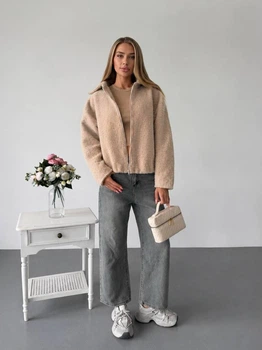 Жіноча демісезонна куртка букле Uaclothes 46 Бежевий (like39501-199421350)
