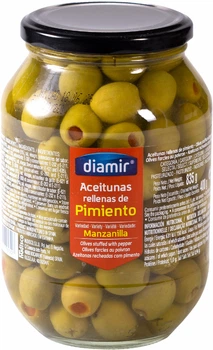 Оливки зелені Diamir фаршировані солодким перцем чилі pimiento 835г
