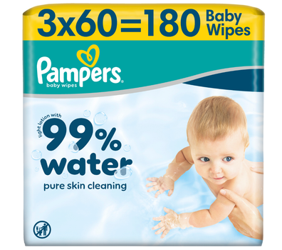 Набір Вологі серветки Pampers 99% Water 3 x 60 = 180 шт