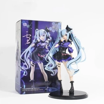 Коллекционная аниме-фигурка Hatsune Miku в образе Kuromi 20 см ПВХ статуэтка на подставке для декора рабочего стола и пополнения виртуальной коллекции