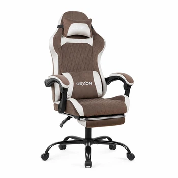 Геймерское кресло DEXON AURA RD-6072 с подставкой для ног, из велюра, металлическая крестовина, Тауп