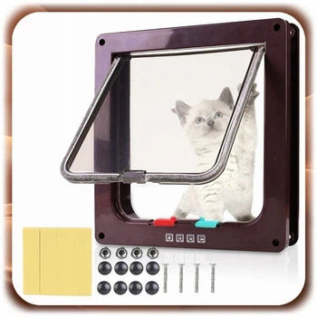 Дверца для собак и кошек 4-way L 25×23,5 см с двусторонней заслонкой, замком и шаблоном, коричневая XJ6002