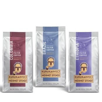 Турецька мелена кава Brazilian Colombian Ethiopian Filter Coffee Kurukahveci Mehmet Efendi по 250 г