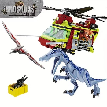 Конструктор Jurassic World динозаври 37,2см парк Юрського періоду з гелікоптером і фігурками тиранозавр птерадактиль велоцираптор (344)