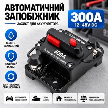 Автоматичний запобіжник 300A 12–48V DC вологозахищений — автомат захисту для акумулятора