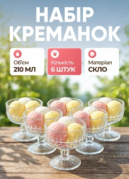 Набор креманок на ножке 6 шт 210 мл креманки стеклянные для десертов желе и мороженого