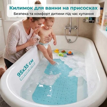 Противоскользящий силиконовый коврик в ванну для детей однотонный 35*95 (Бирюзовый)