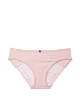 Хлопковые трусики бикини Victoria's Secret розового цвета с кружевной попкой р. XS арт. 30597