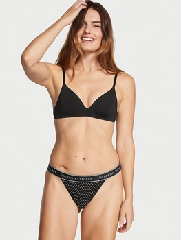 Бавовняні трусики бікіні Victoria's Secret чорного кольору у горох з широкою лого резинкою р. XS арт. 30597