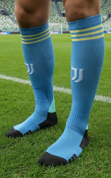 Гетри дитячі із символікою футбольного клубу JUVENTUS AWAY 2026, 27-35, блакитні