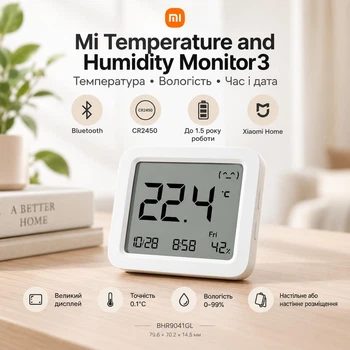 Xioami Mi Temperature and Humidity Monitor 3 BHR9041GL Датчик температури та вологості Гігрометр Сяомі Mi Home Bluetooth