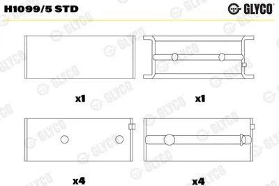 Підшипники колінчастого валу Glyco H1099/5 STD Renault Twingo, Kangoo, Clio; Nissan Kubistar 36655B, 36656B, 7700874344
