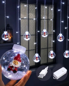 Гирлянда Штора-шарики Дед Мороз, 200 LED, 3 × 0,8 м, 10 шт., 8 режимов + USB, белая, 1816-03