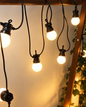 Белт-лайт 5м, 10 матовых LED-ламп 5см, теплый белый, черный каучуковый провод, IP68, 220 В, 1373-53